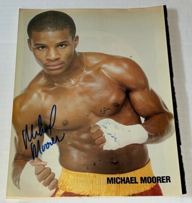 Michael Moorer signed Boxing Magazine Page autographed 