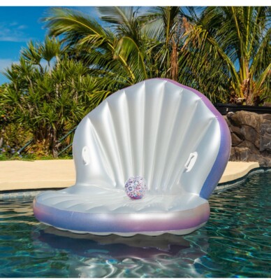 PoolCandy Giant Oyster Shell Lounge with Glitter Pearl Beach Ball