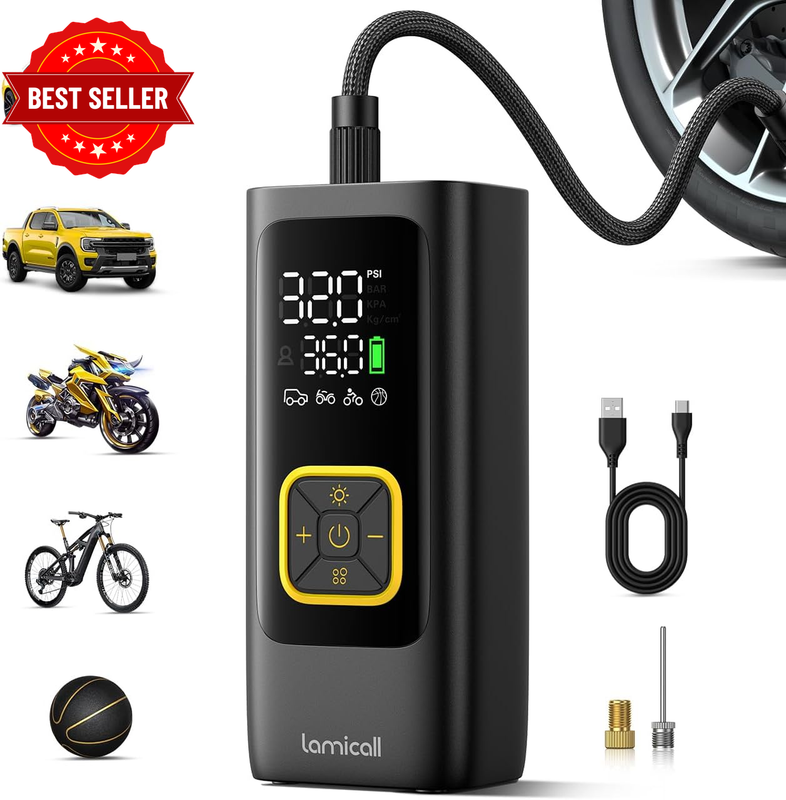 Tire Inflator Portable Air Compressor -  [4X Faster][150 PSI] Car Bike Air Pump
