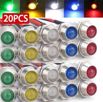 20PCS Car Boat LED Indicator Light 12V 8mm Pilot Dash Panel Warning Single Lamps