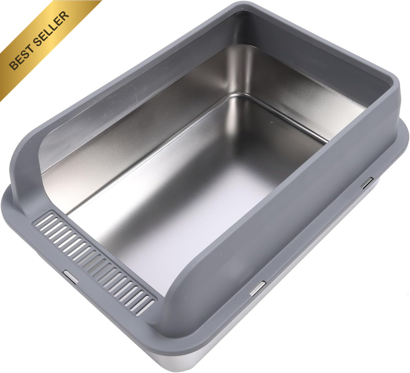 Stainless Steel Cat Litter Box, Semi Enclosed High Sided Large Kitty Litter Box
