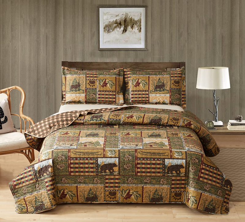 Full/queen Size Bedspread Coverlet Plaid Lodge Cabin
