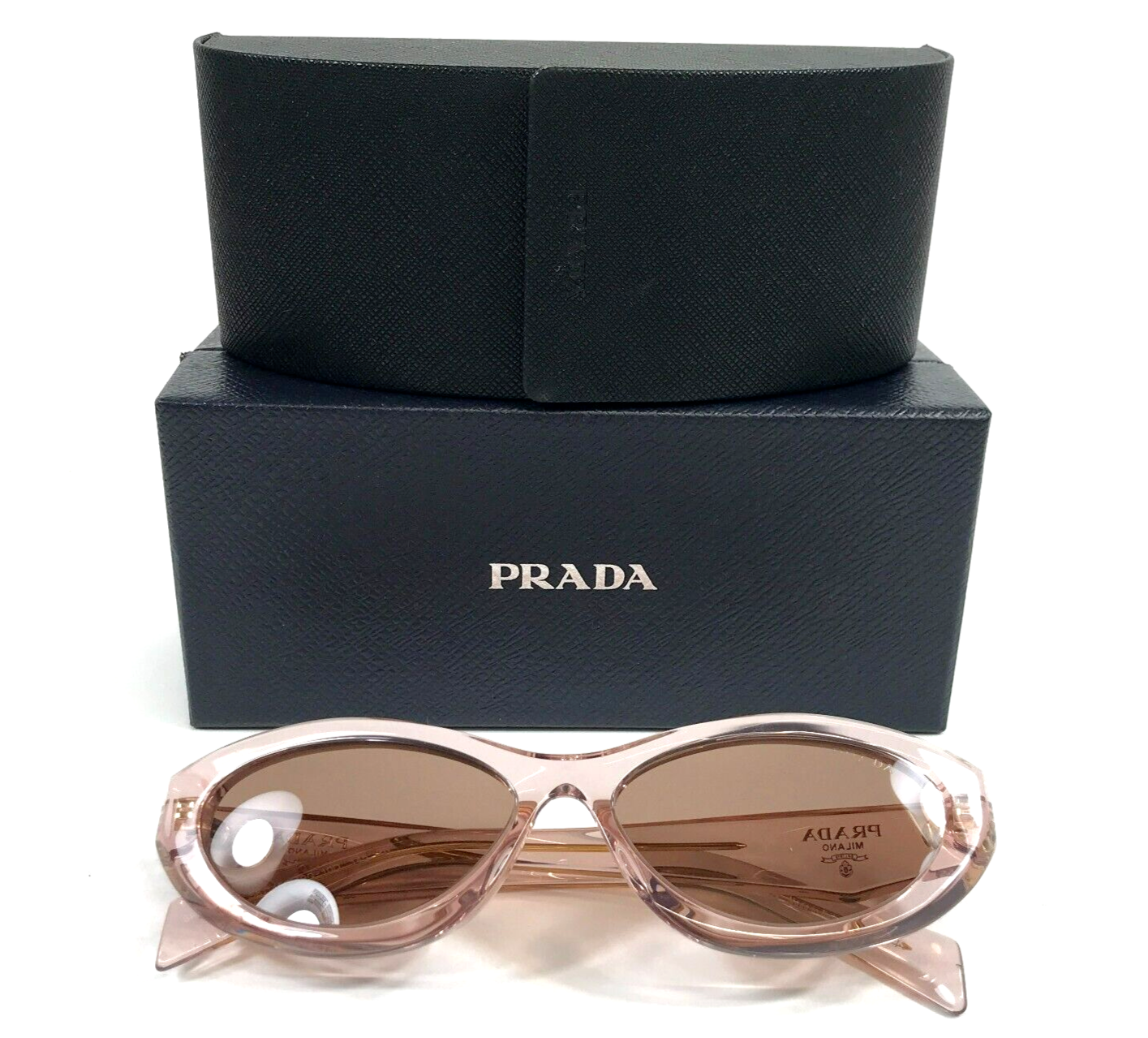Pre-owned Prada Sunglasses Spr26z-f 19q-10d Transparent Pink Cat Eye Frames W Brown Lenses