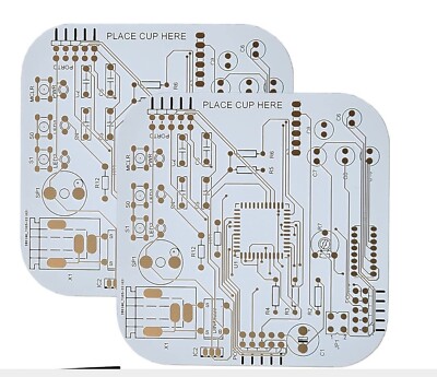 2 Pk Coasters Made Of Real Circuit Board, Thin Gold Immersion Surface White