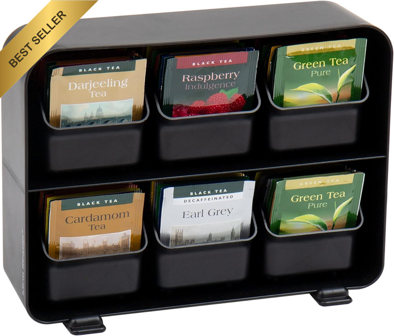 6 Drawer Tea Bag Organizer Storage Box Black Kitchen Countertop Unit