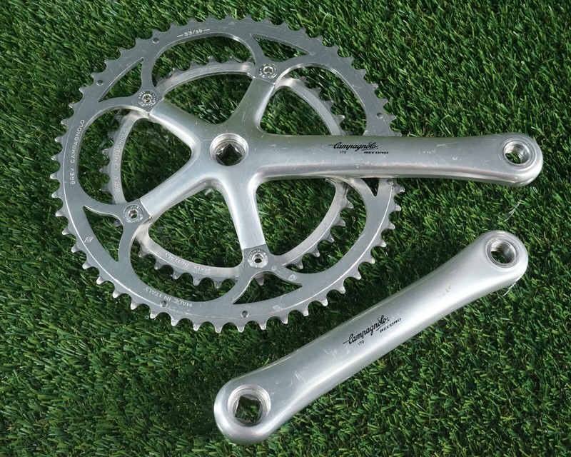 VINTAGE CAMPAGNOLO RECORD CRANKSET 170 CRANK ARMS W/ 53-39 CHAINRINGS ~ L@@K!!