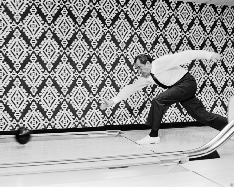 Richard Nixon Playing Bowling 8x10 Picture Celebrity Print