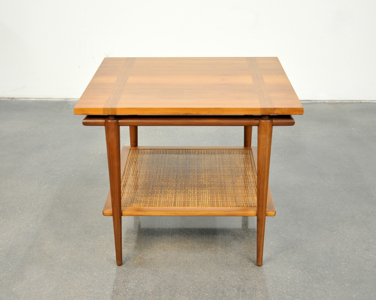 John Widdicomb Two-Tier Side Table Floating Top Caned Mid-Century Modern 1960s