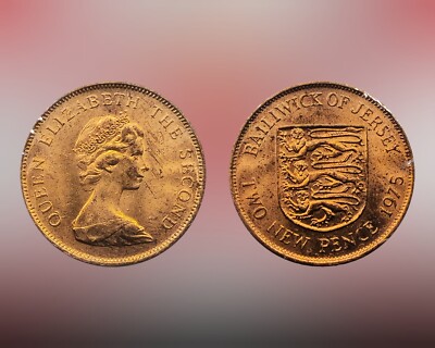 1975 Jersey 2 New Pence Coin, Shield above written value, Queen Elizabeth II