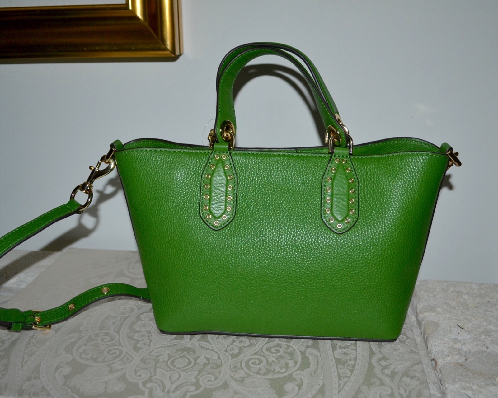 NWT $358 MICHAEL KORS Brooklyn Sml Grab Bag Satchel Crossbody TRUE GREEN LEATHER