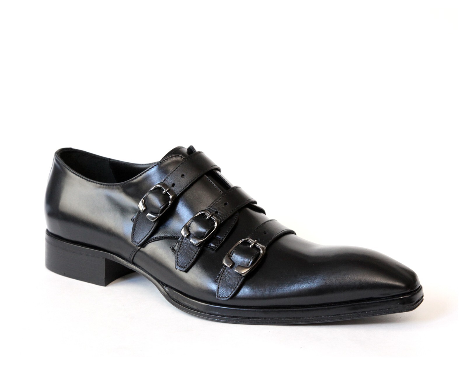 JO GHOST JO GHOST 1828 ITALIAN BLACK LEATHER SHOES WITH ZIPPER & 3 BUCKLES