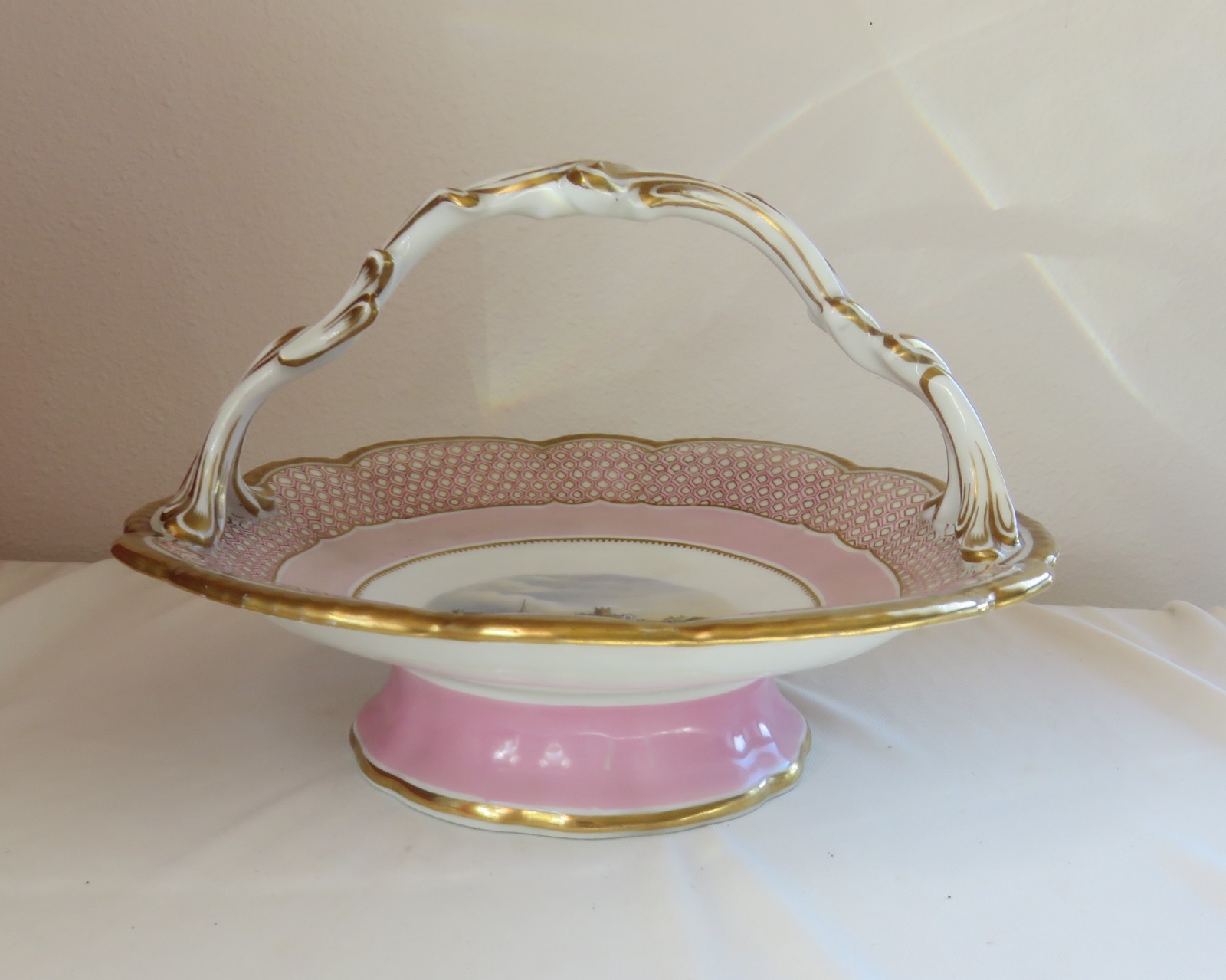 Early George Grainger Worcester Bridge Picture Footed Handled Cake Server Plate