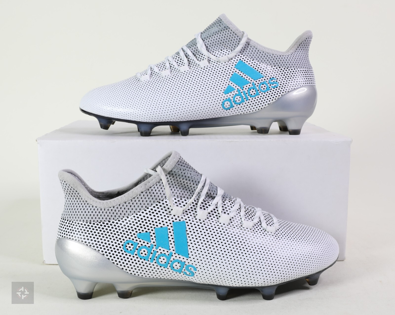 Adidas X 17.1 FG White Blue Grey Athletic Soccer Cleats Adidas X 17.1 FG White Blue Grey Athletic Soccer Cleats