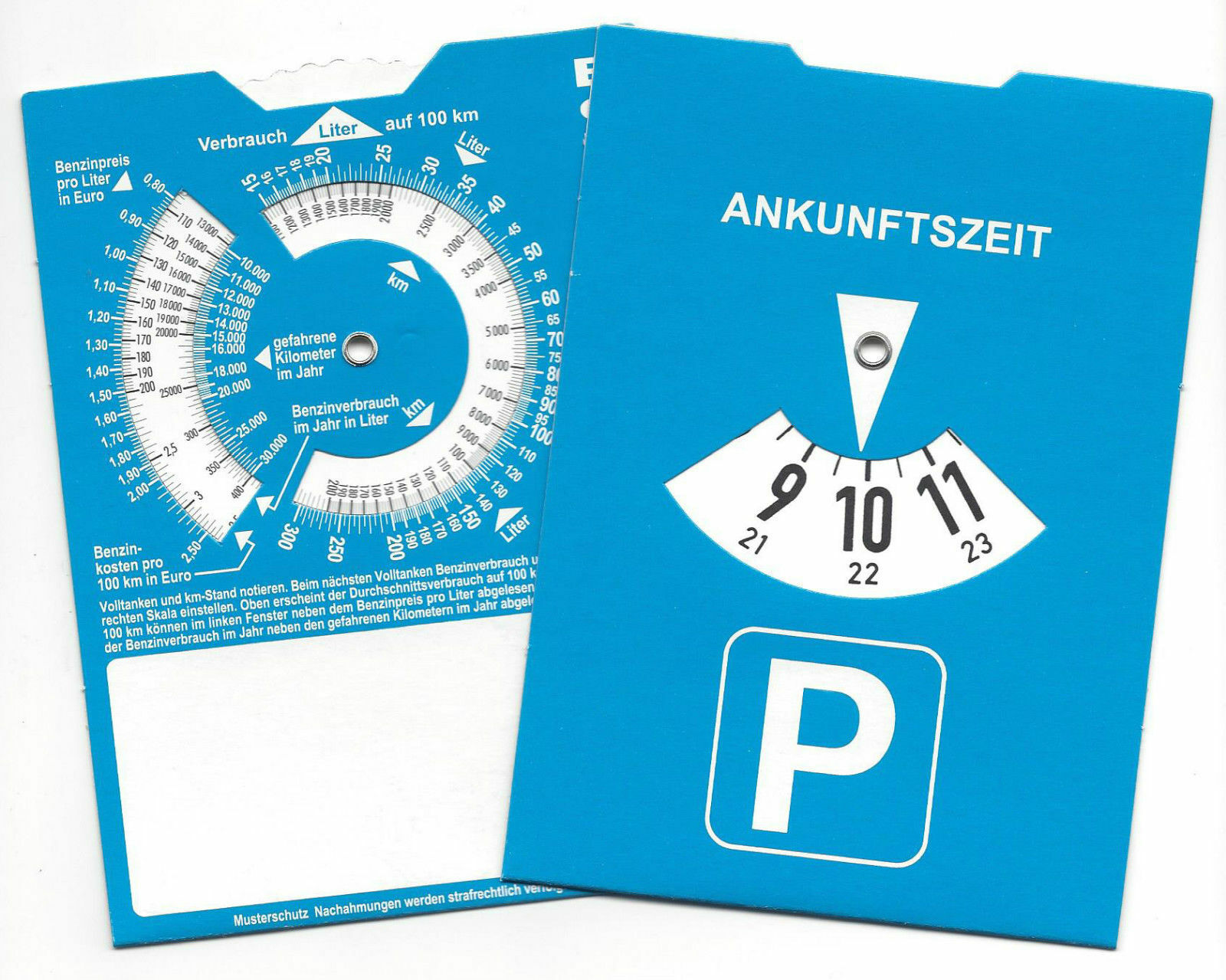 Parkscheibe Parkuhr mit Benzinrechner neutral ohne Werbung parking disc
