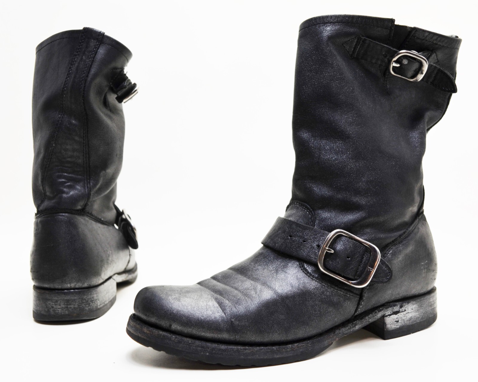 Frye Boots Metallic Black Veronica Short Mid Calf Italian