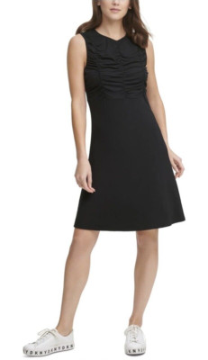 DKNY Women's Black Stretch Ruched Sleeveless Crew Neck Size XL  4821
