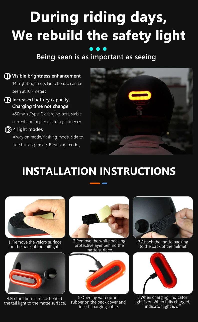 Waterproof IPX6 Bicycle Helmet LED Light