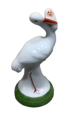 Vintage Ceramic Stork Delivering Baby Made in Occupied Japan 3-1/2  Tall