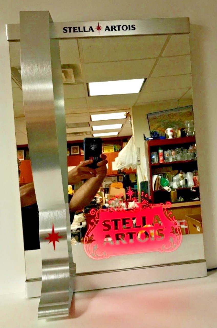 Stella Artois LED Mirror Sign - Light Thin LED ~ NEW In BOX & Lights 26” x 18
