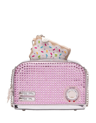 Betsey Johnson Kitsch Let's Get Toasted Pink Rhinestone Pop Tart Pouch Crossbody