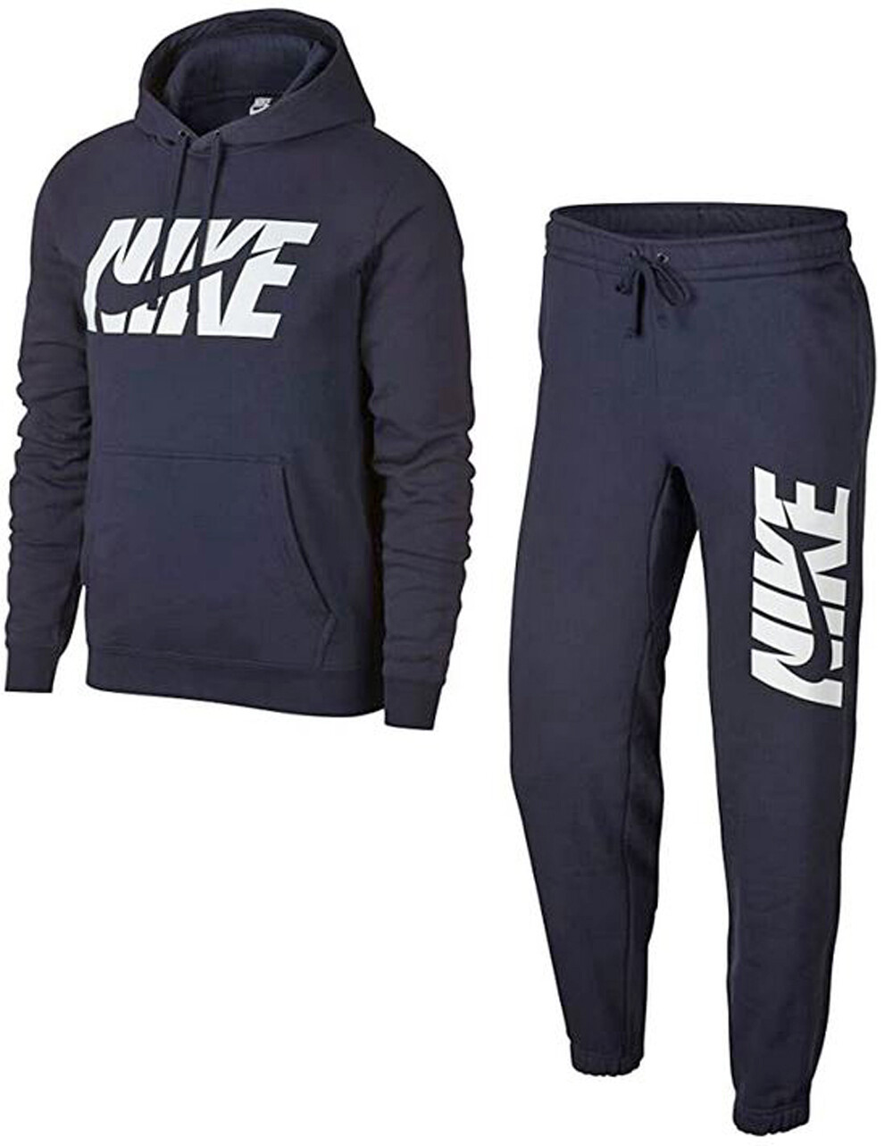 Nike Tracksuit Navy Mens Swoosh Logo Pullover Hoody & Joggers Fleece Cuffed | eBay