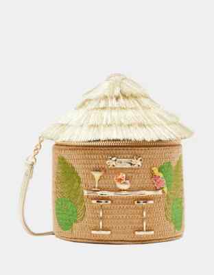 Betsey Johnson Kitsch Tiki Bar 3D Stud Embellishment Natural Straw Crossbody