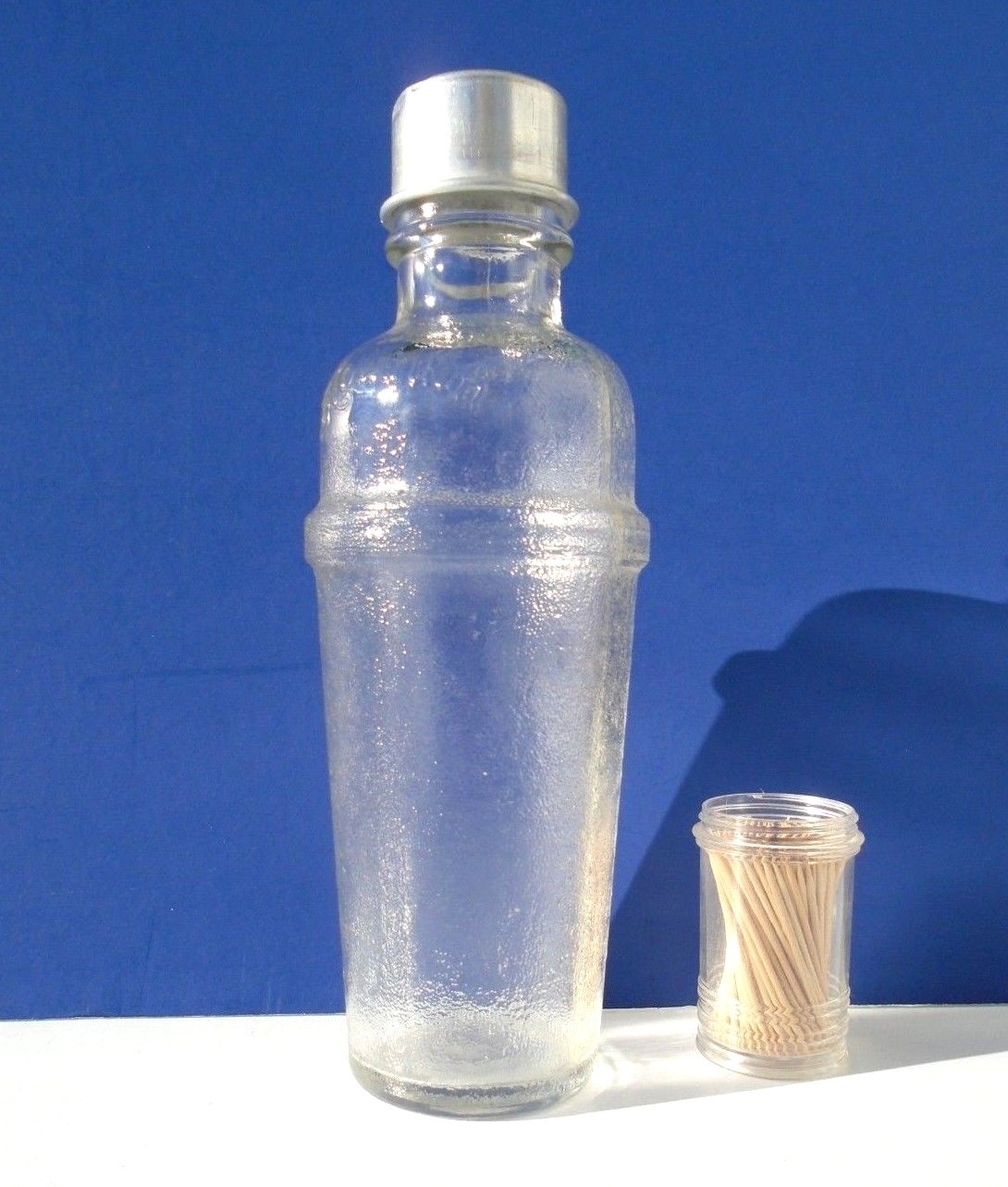 Vintage MOUQUIN Liquor Glass Bottle Shaker MID CENTURY BARWARE Aluminum Strainer