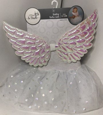Baby Tutu Set 0-12 Months Angel Wings White Tutu Adjustable New Outfit