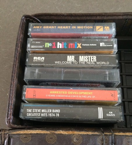 Vintage Brown Faux Leather 12 Cassette Tape Storage Case - Plus 6 Cassettes