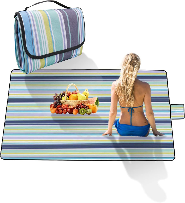 Picnic Blanket, Portable Waterproof Beach Mat with Handle for Camping, Beach, Tr