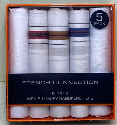 French Connection Men's 5 Pack Luxury Handkerchiefs  Cotton Blend