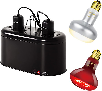Reptile Dual Lamp Fixture Heat Lamp Bulb Combo Pack Includes 100W UVA Daylight