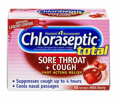 Chloraseptic Total Sore Throat + Cough Menthol Lozenges Wild Cherry Flavor 15 Ct