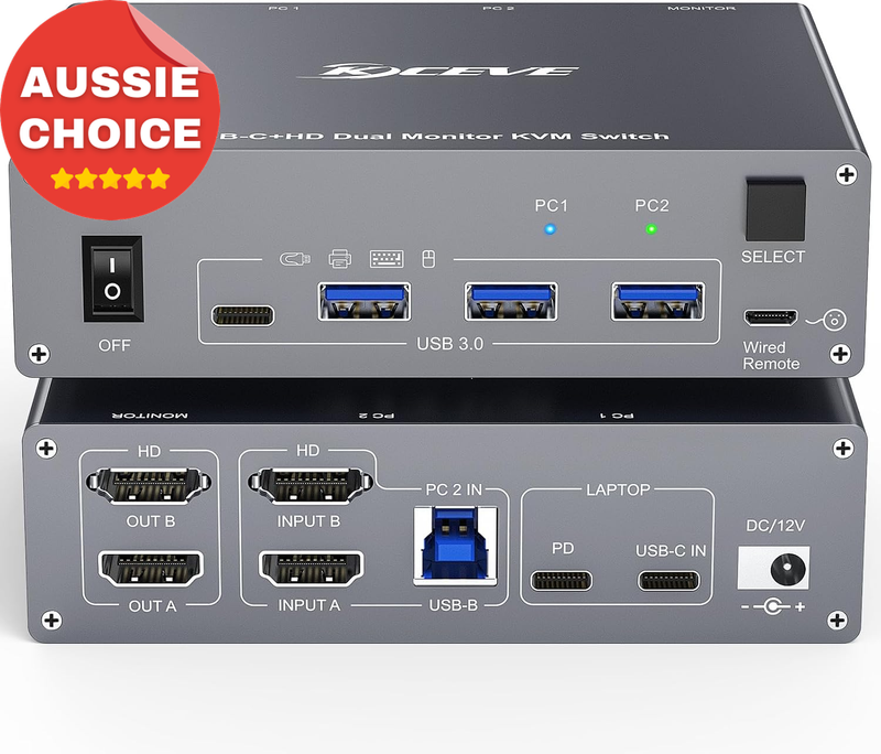 USB Type C Dual Monitor KVM Switch Dock 4K 60Hz 100W PD Charging HDMI Cable
