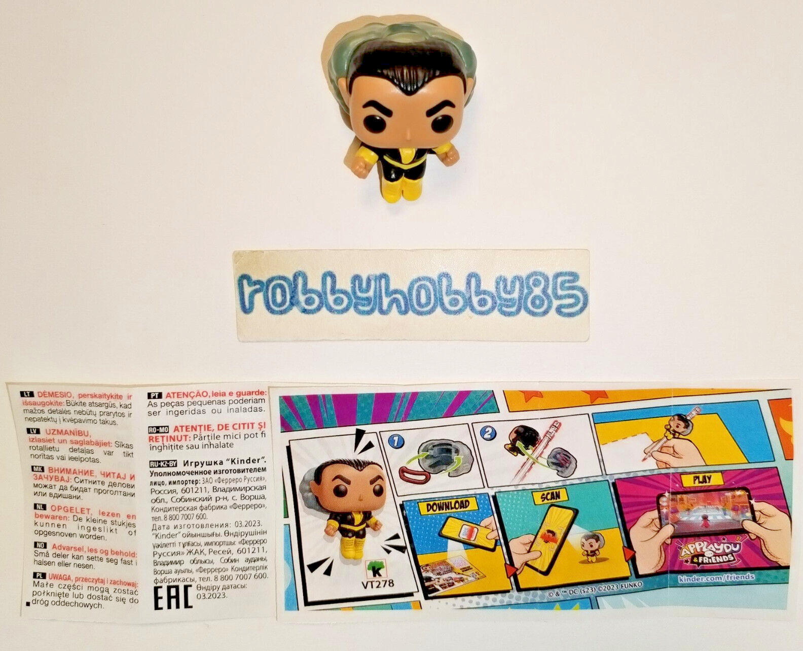 VT278 Black Adam Pencil Deco + Bpz kinder Joy Italy 2023