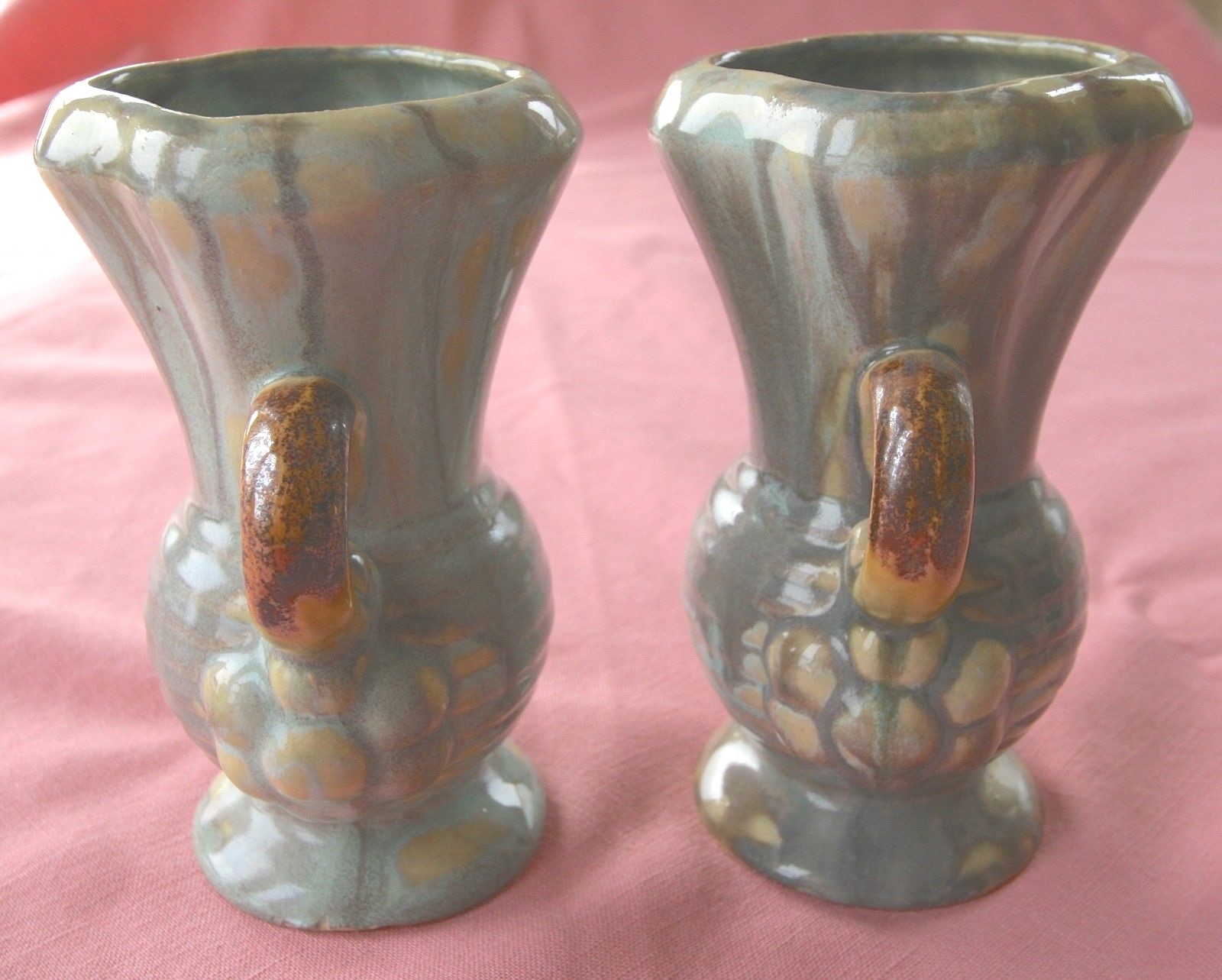 2 VINTAGE ANTIQUE GLAZED POTTERY VASES