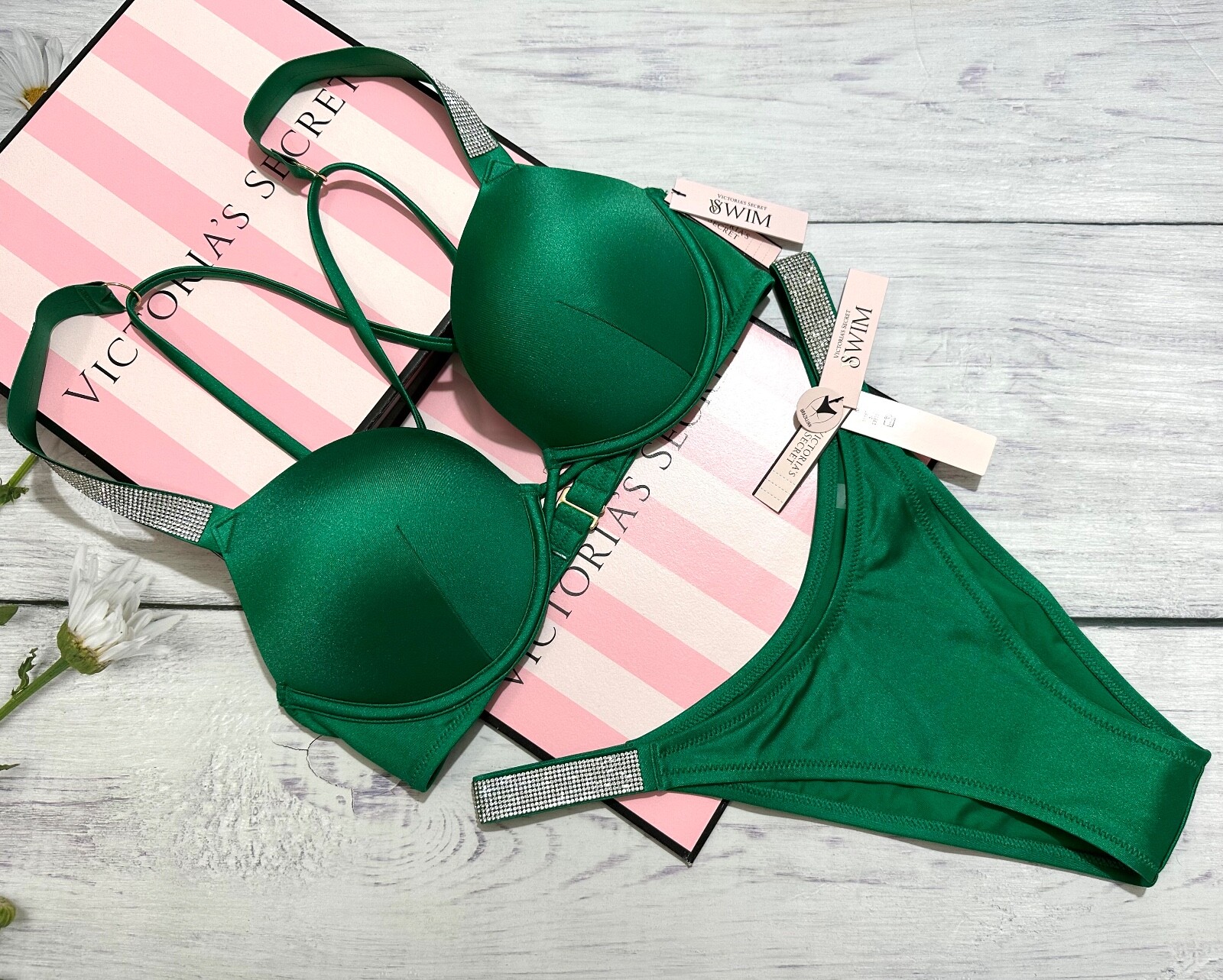 

Victorias Secret Shine Strap Swim Bombshell Push-up Set Бразильский зеленый, Verdant green
