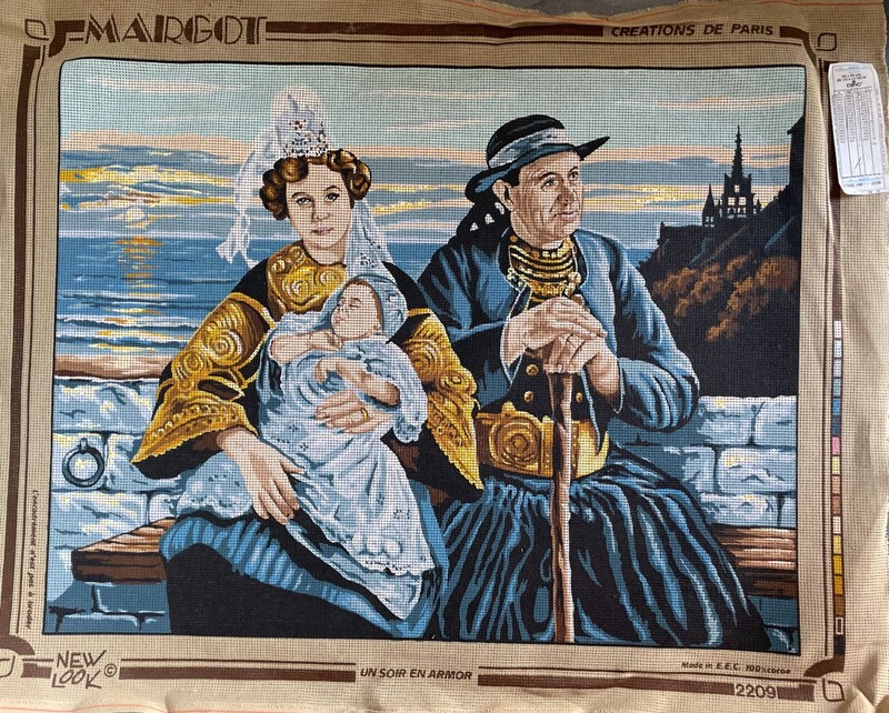 @@***Superbe Canevas Neuf De Margot 80x65cm  Avec Ref- Un Soir En Armor*****@@