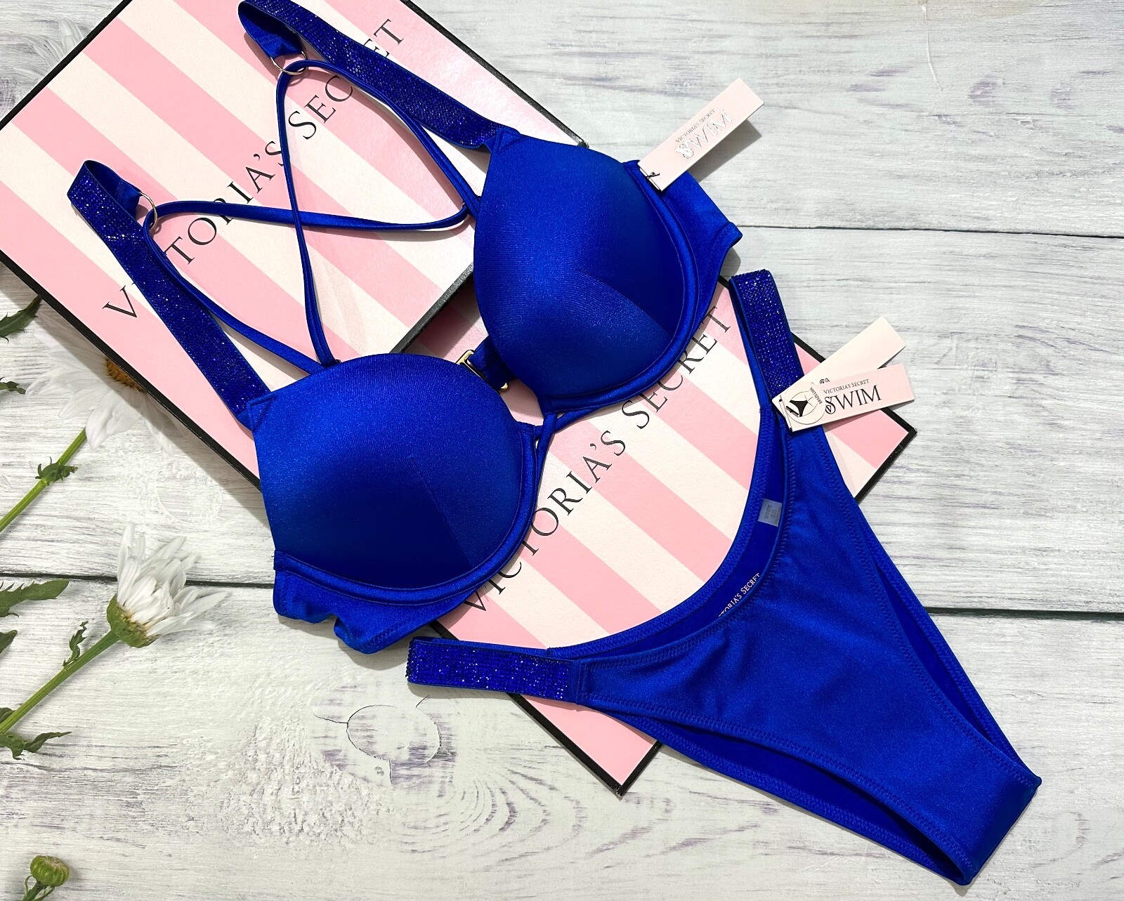 

Victoria Secret Swim Brazilian Bombshell Add-2-cups Blue/Blue Shine Strap, Teal blue