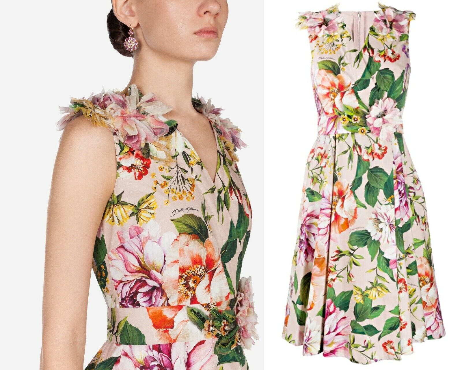 DOLCE & GABBANA 3D Flowers Embellished Poplin Fit-&-Flare DOLCE & GABBANA 3D Flowers Embellished Poplin Fit-&-Flare