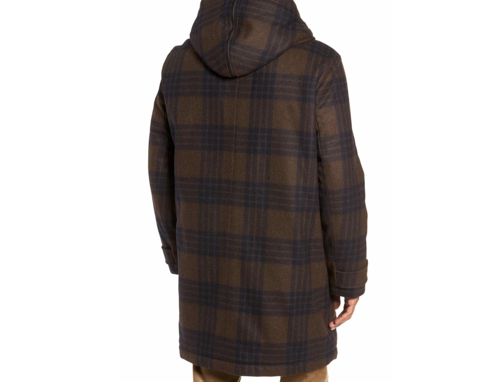 Pre-owned Vince Men's Plaid Duffle Coat With Faux Shearling Trim Msrp $895 In H Redwood