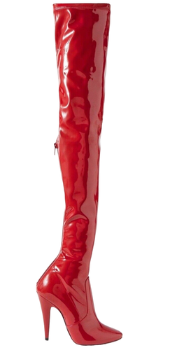 Saint Laurent YSL Aylah 110 Lava Red Patent Thigh High OTK