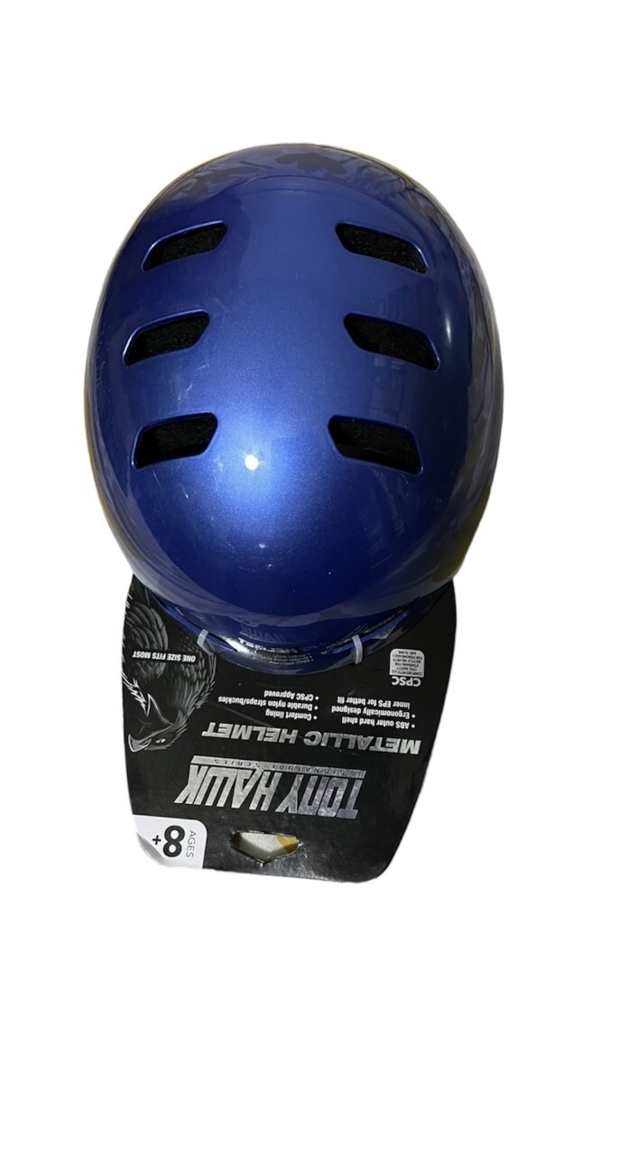 NEW Tony Hawk Blue Metallic Helmet Kids Boys Girls PVC Shell EPS Foam One Size