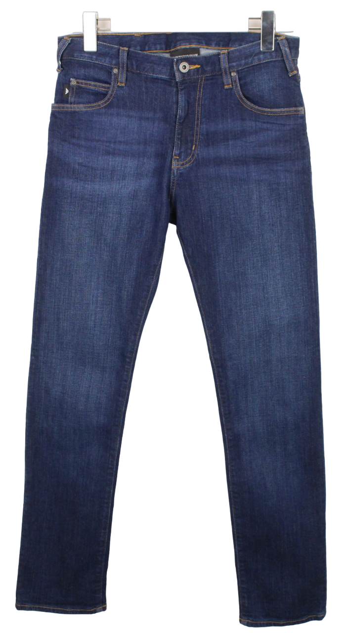 EMPORIO ARMANI Jeans Men's W29/L32 Whiskers Straight Fit Zip Fly Blue Faded EMPORIO ARMANI Jeans Men's W29/L32 Whiskers Straight Fit Zip Fly Blue Faded