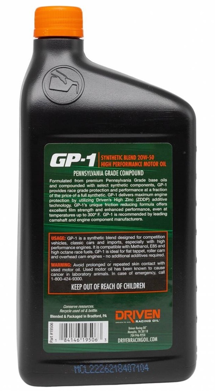 Driven GP-1 20W-50 Synthetic Blend High Performance & Racing Oil 19506 -Set of 6