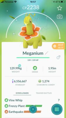 PVP BEASTS! SHINY  MEGANIUM w/2º MOVE 2238CP!!  - PKMN GO!!! - NOT REGISTERED!