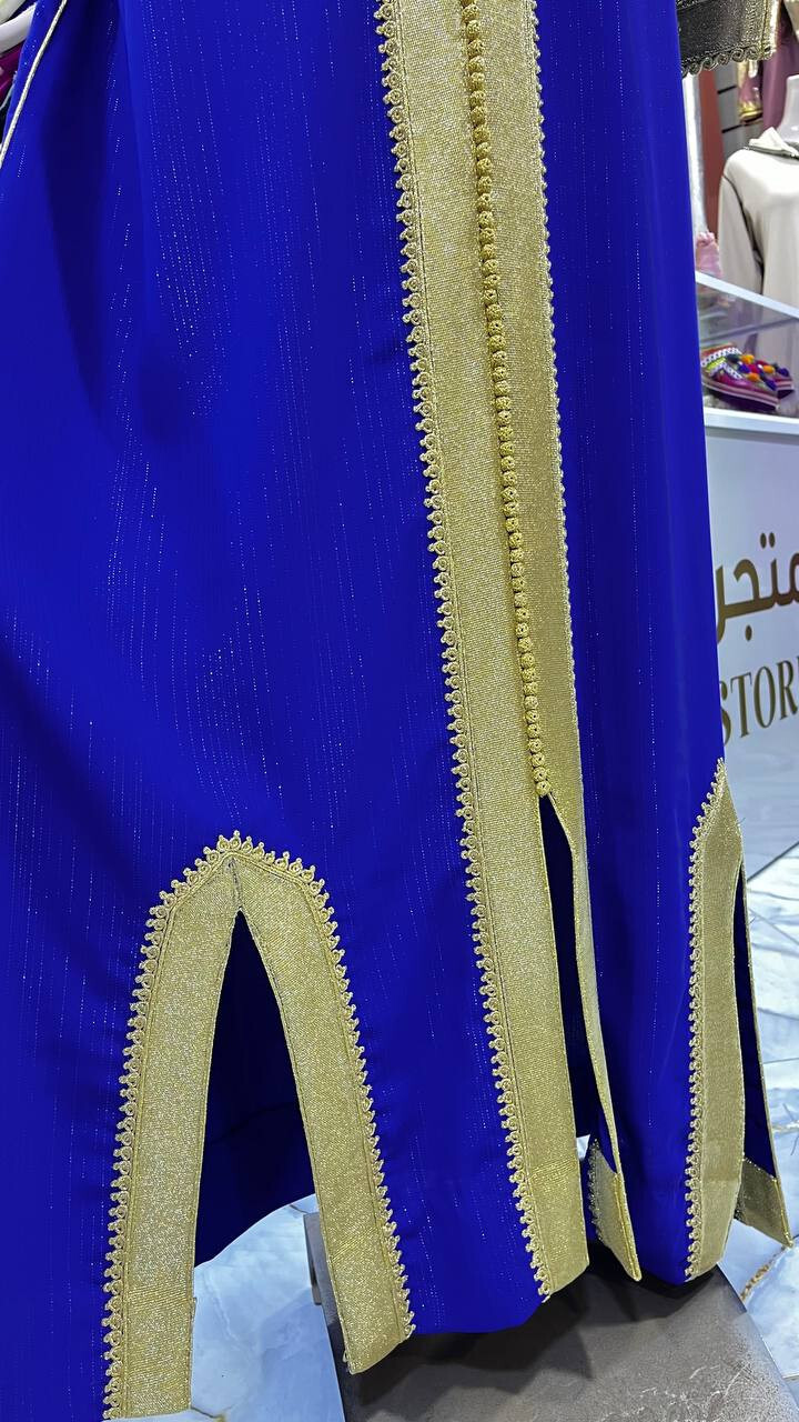 Pre-owned Handmade Authentic Moroccan Women's Caftans -premium Korean Crepe- Embroidery In Blue