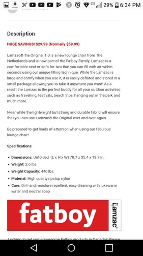 Fat Boy Lamzac Inflatable Chair Sofa Lounge Blue Made In USA