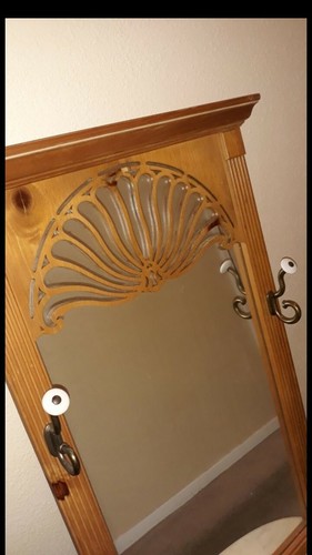 Vintage Wooden Mirrored Hall Tree / Mirror W/ Marble Shelf