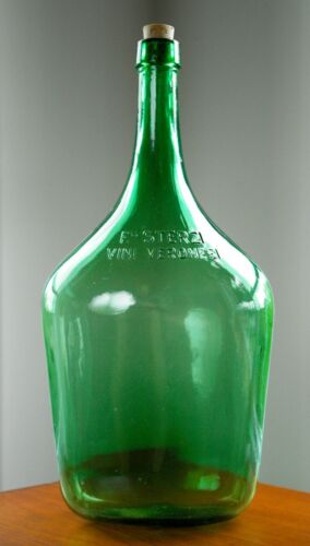Vtg Filli STERZI VINI VERONESI ITALY Huge 16" Green Glass Wine Bottle Demijohn